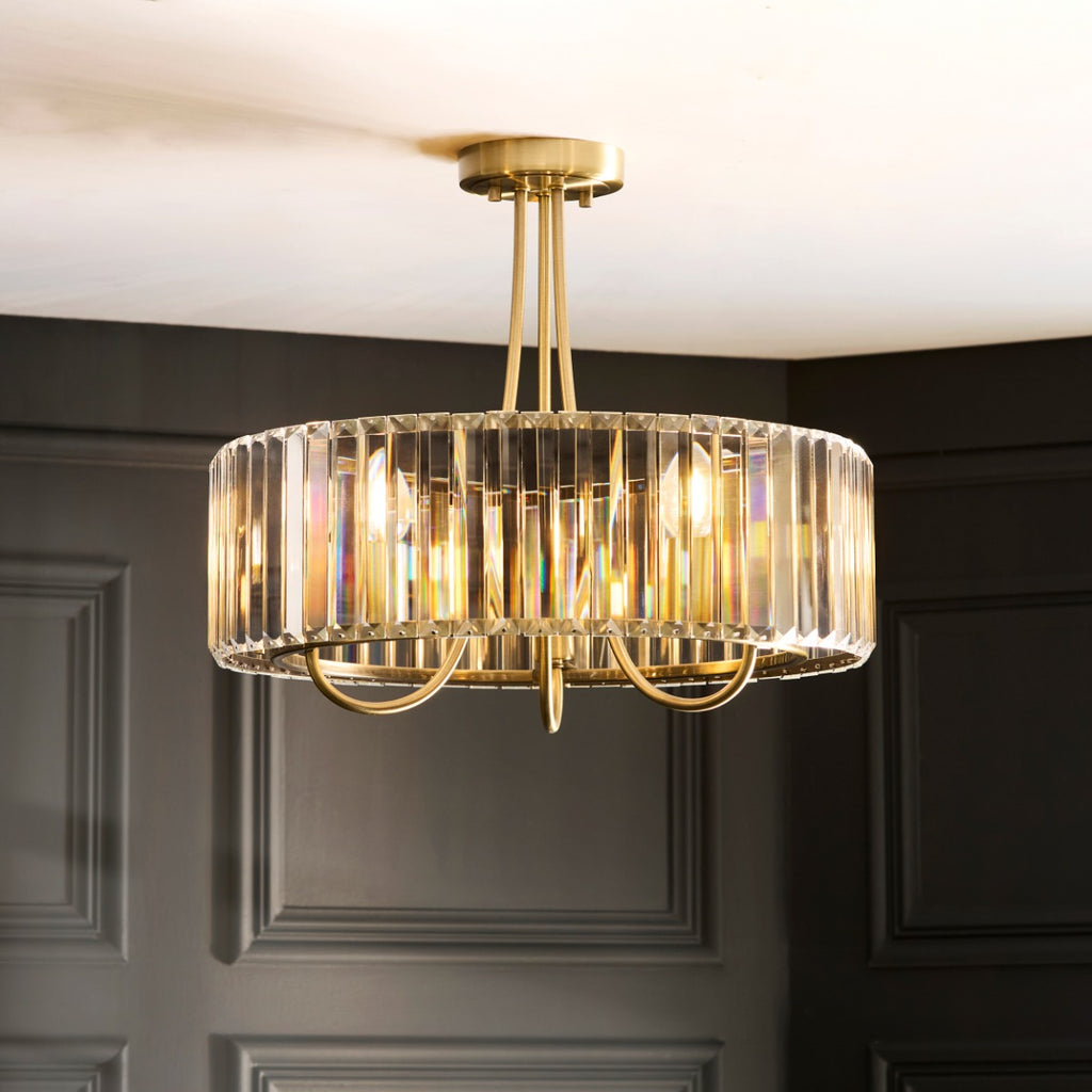 Visconti 3 Light Semi Flush Ceiling Light In Antique Brass Finish With Clear Glass 119609