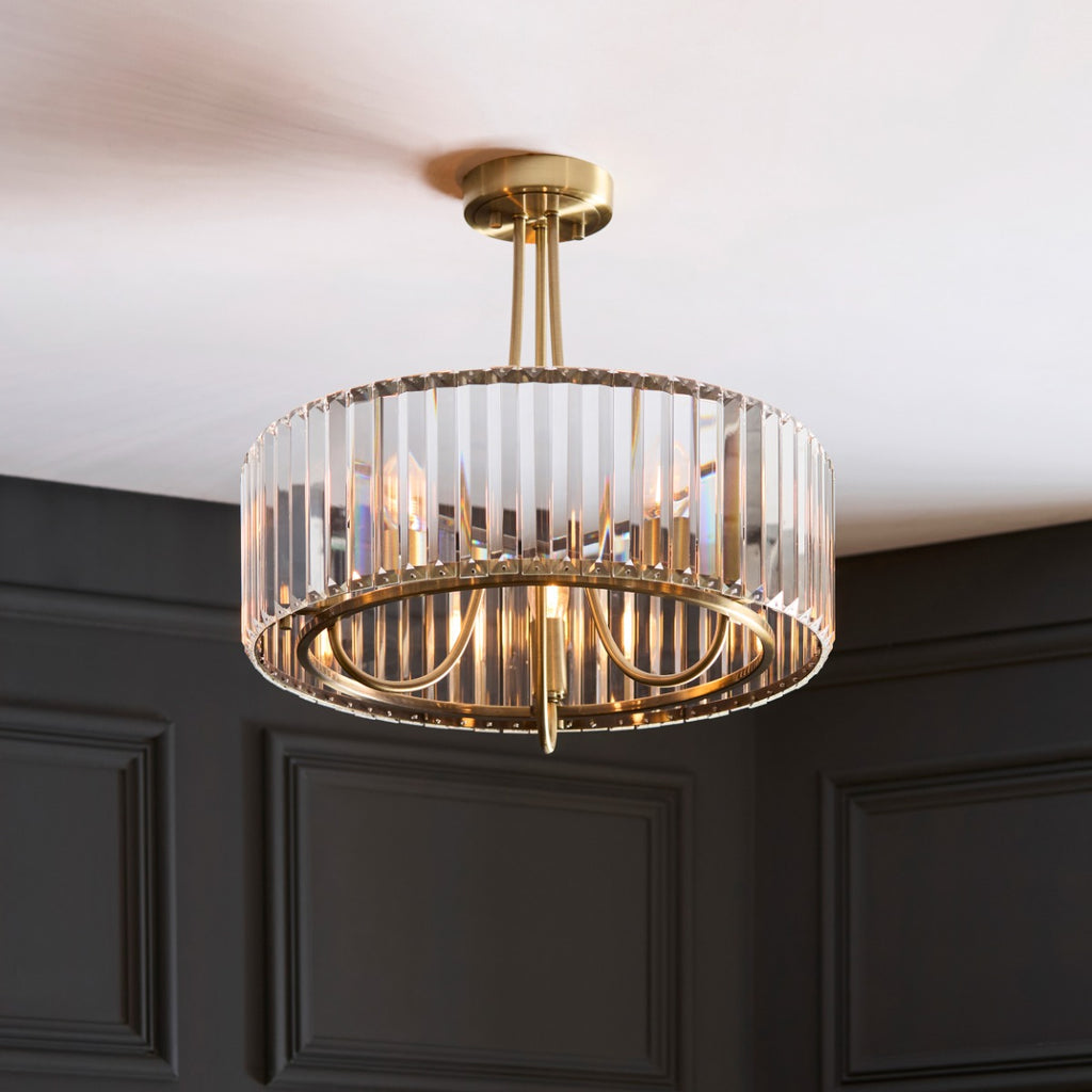 Visconti 3 Light Semi Flush Ceiling Light In Antique Brass Finish With Clear Glass 119609