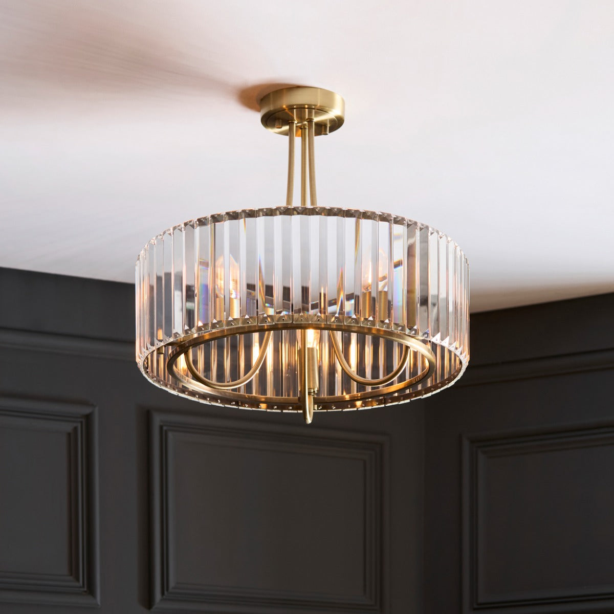 Visconti 3 Light Semi Flush Ceiling Light In Antique Brass Finish With Clear Glass 119609