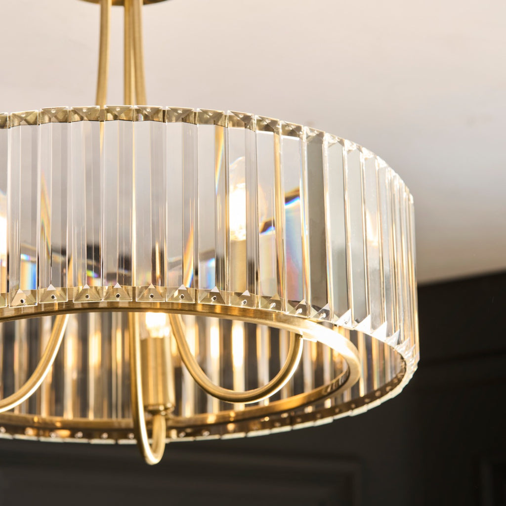 Visconti 3 Light Semi Flush Ceiling Light In Antique Brass Finish With Clear Glass 119609