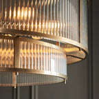 Ridgeton 8 Light Tiered Ceiling Pendant Light In Antique Brass With Clear Ribbed Glass 119456