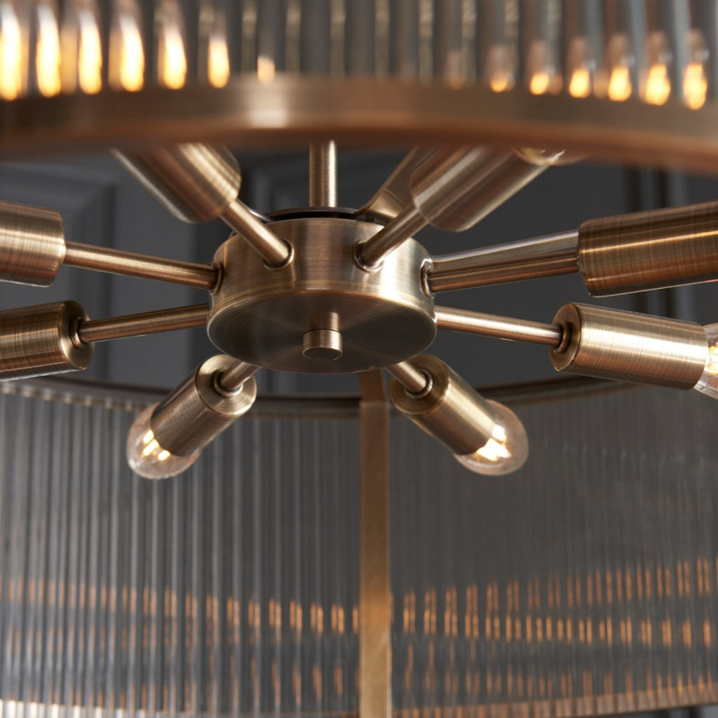 Ridgeton 8 Light Ceiling Pendant Light In Antique Brass With Clear Ribbed Glass 119455