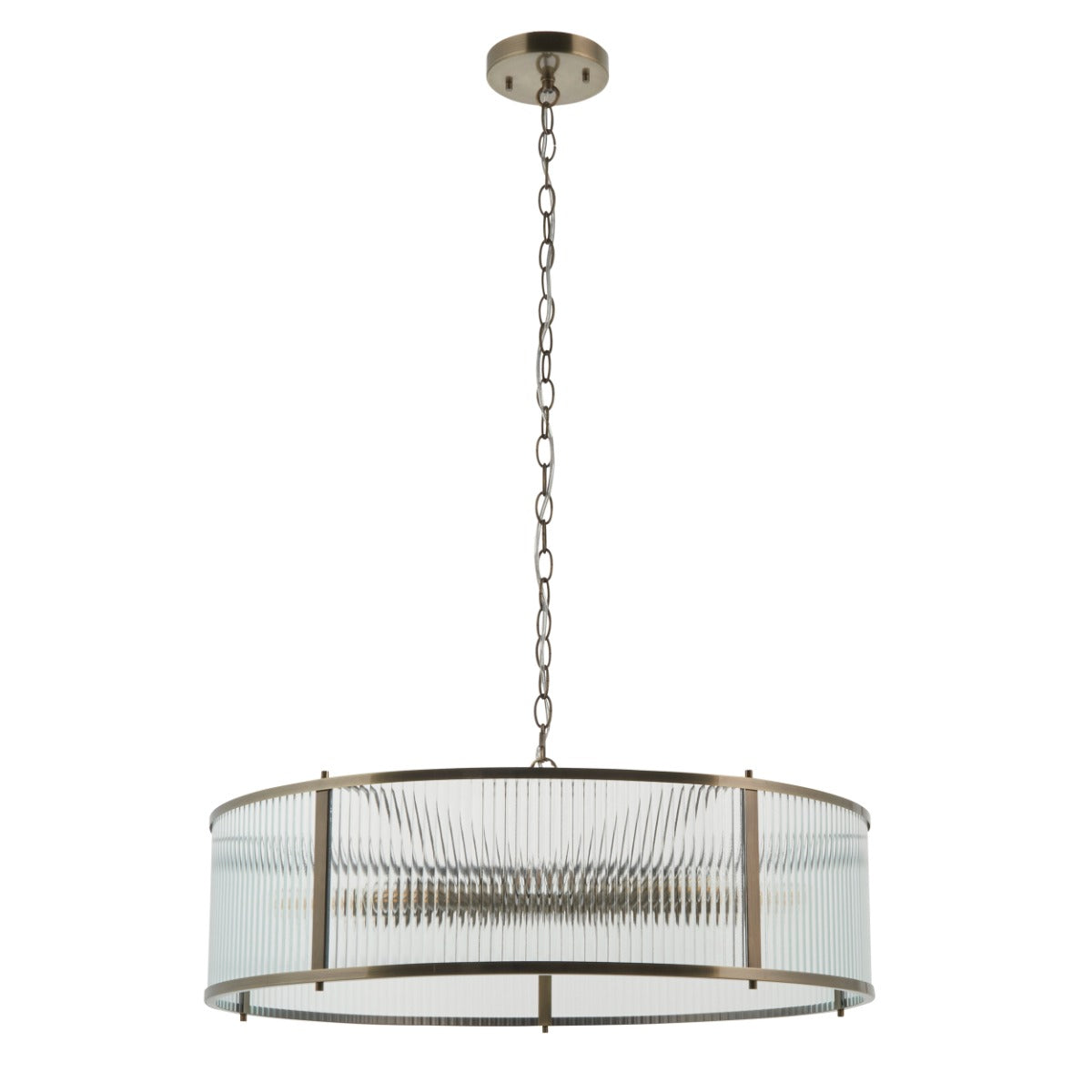 Ridgeton 8 Light Ceiling Pendant Light In Antique Brass With Clear Ribbed Glass 119455