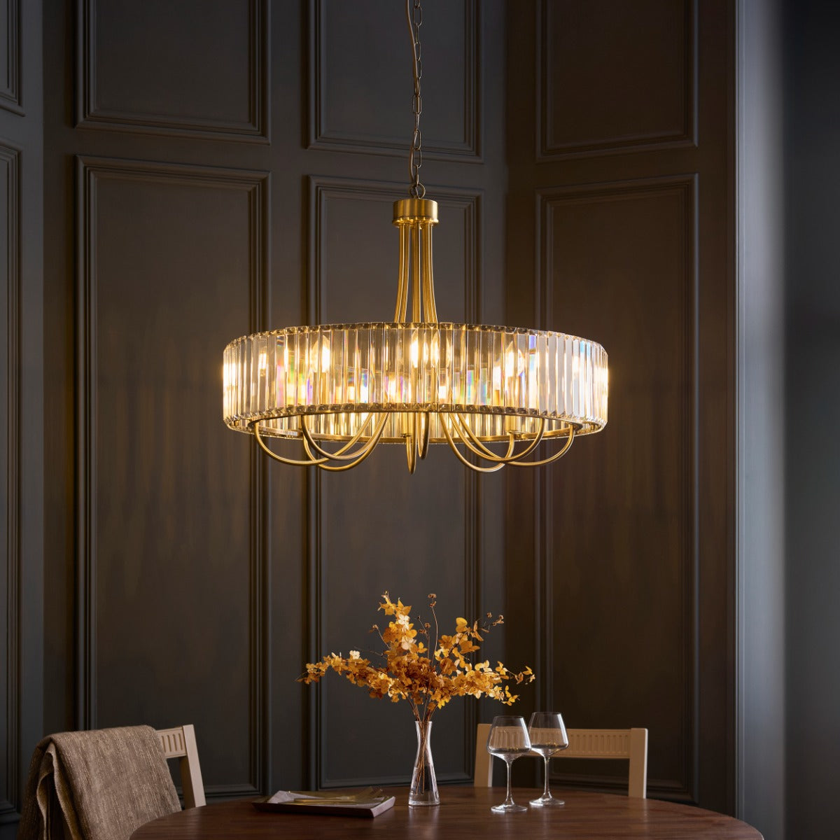 Visconti 8 Light Ceiling Pendant Light In Antique Brass Finish With Clear Glass 119611