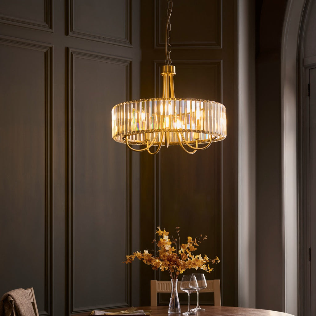 Visconti 5 Light Ceiling Pendant Light In Antique Brass Finish With Clear Glass 119610