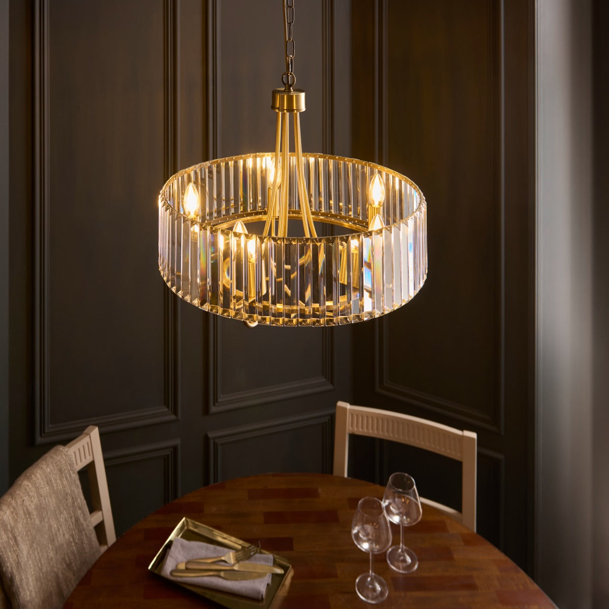 Visconti 5 Light Ceiling Pendant Light In Antique Brass Finish With Clear Glass 119610