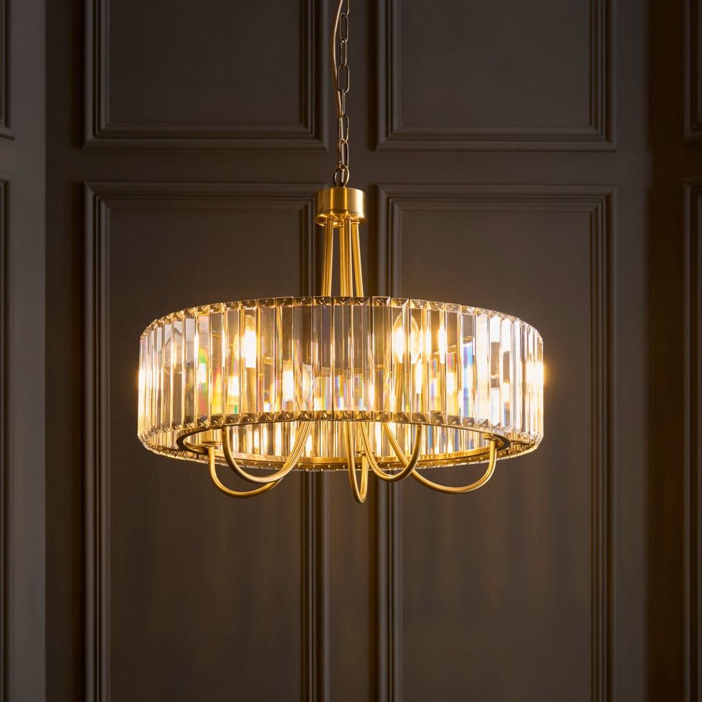 Visconti 5 Light Ceiling Pendant Light In Antique Brass Finish With Clear Glass 119610