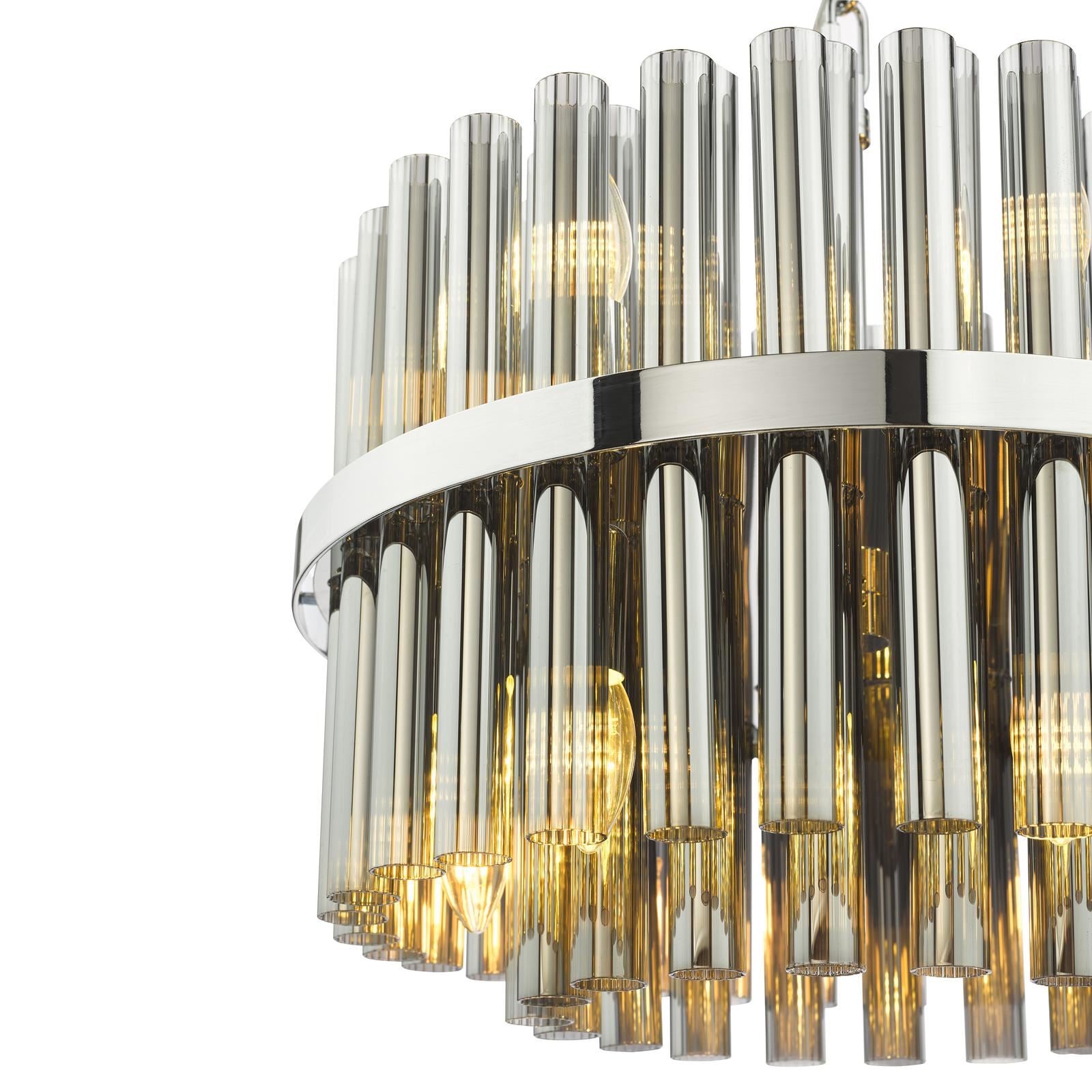 Imani 12 Light Pendant Polished Chrome and Smoked Ribbed Glass IMA1250