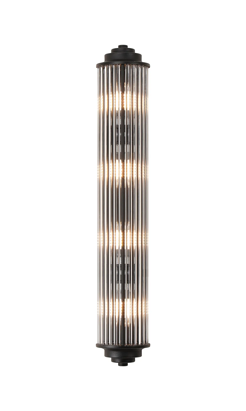 Pillar 4 Light Bathroom Wall Light In Satin Black And Clear Glass Rods IP44 G9