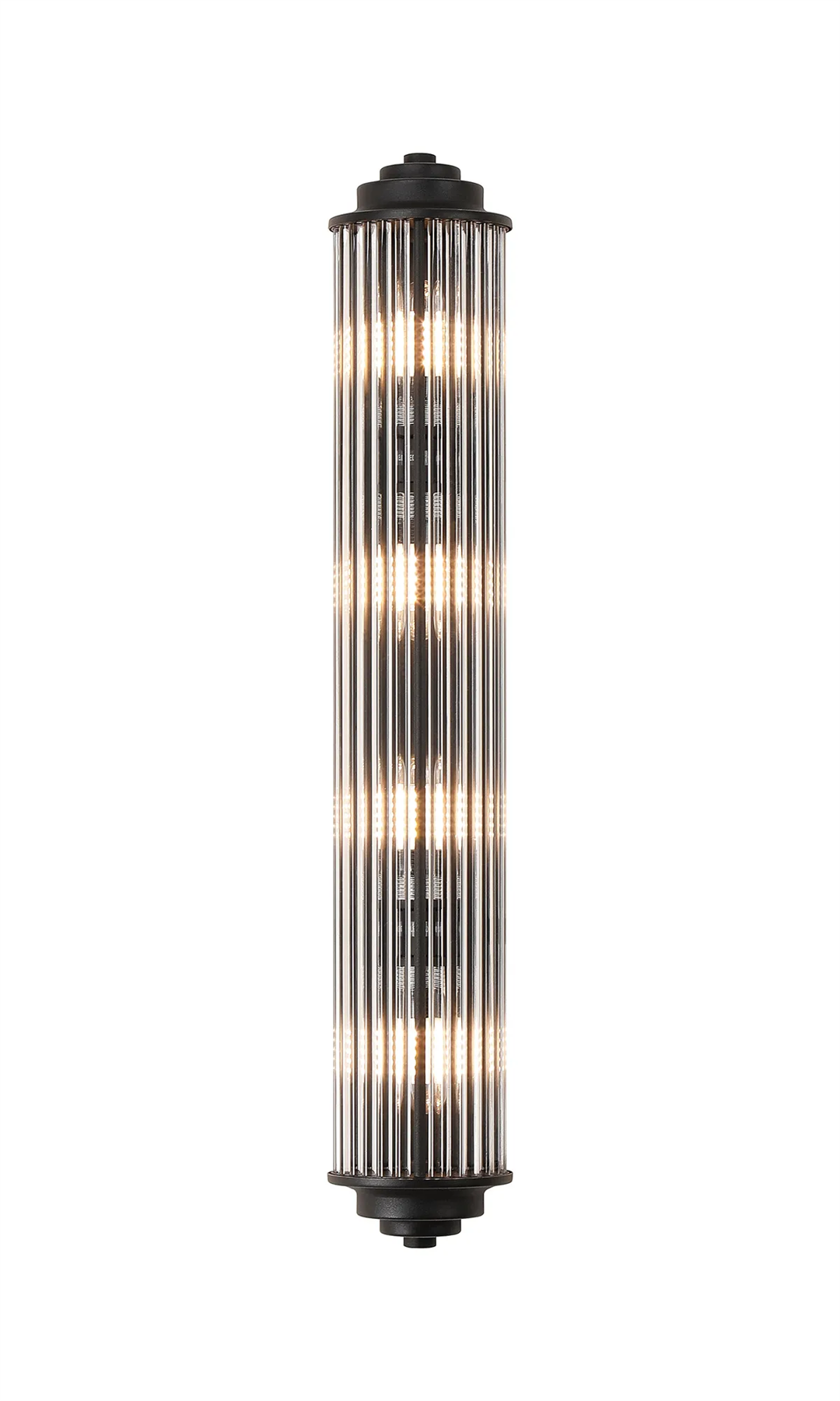 Pillar 4 Light Bathroom Wall Light In Satin Black And Clear Glass Rods IP44 G9