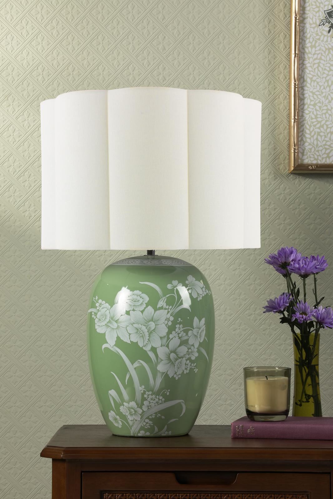 Laura Ashley Pashley Table Lamp Green Ceramic and Polished Chrome With Shade LA3756734-Q
