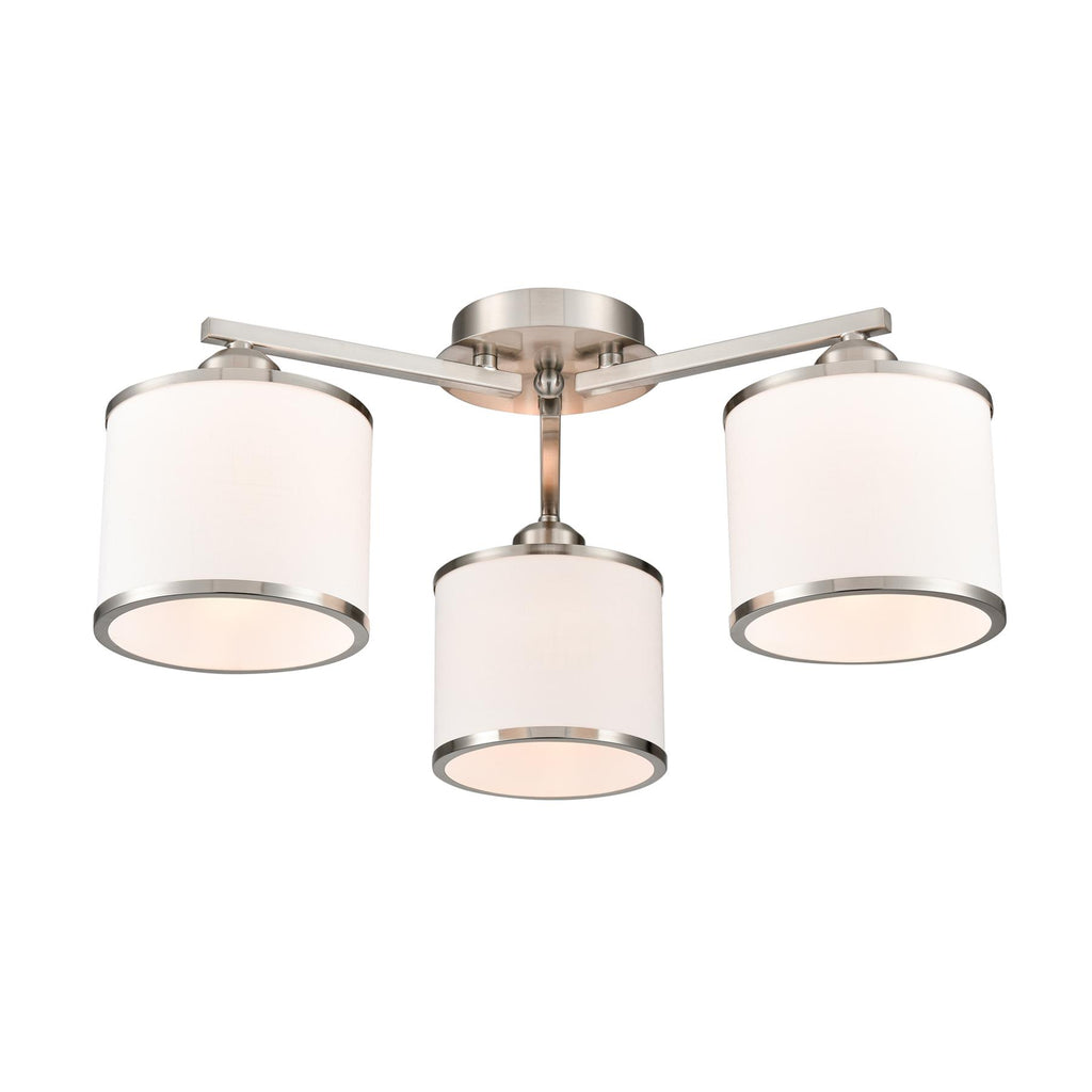 Franklite Sirius 3 Light Flush Ceiling Light In Satin Nickel With Off White Shade FL2495-3