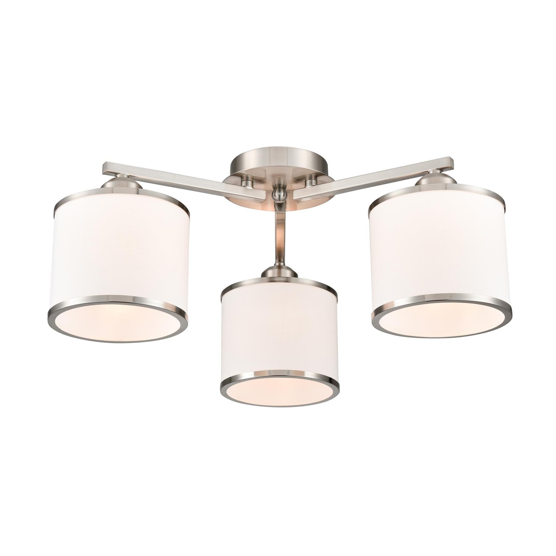 Franklite Sirius 3 Light Flush Ceiling Light In Satin Nickel With Off White Shade FL2495-3