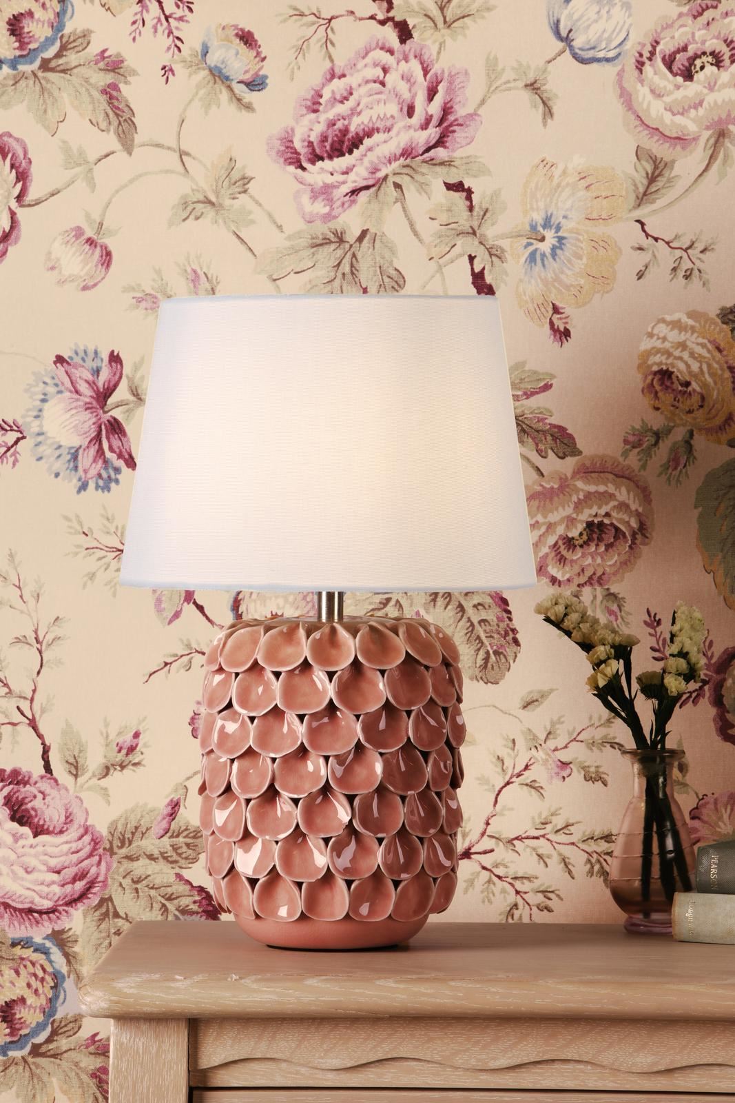 Laura Ashley Marwick Table Lamp Pink Ceramic and Brushed Silver With Shade LA3756678-Q