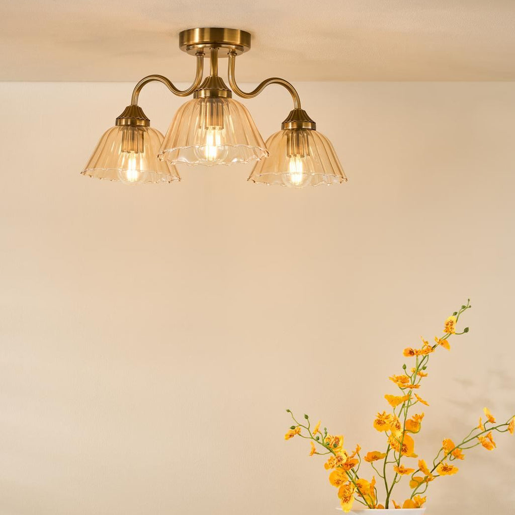 Erika 3 Light Semi-Flush Antique Bronze and Amber Glass ERI5363