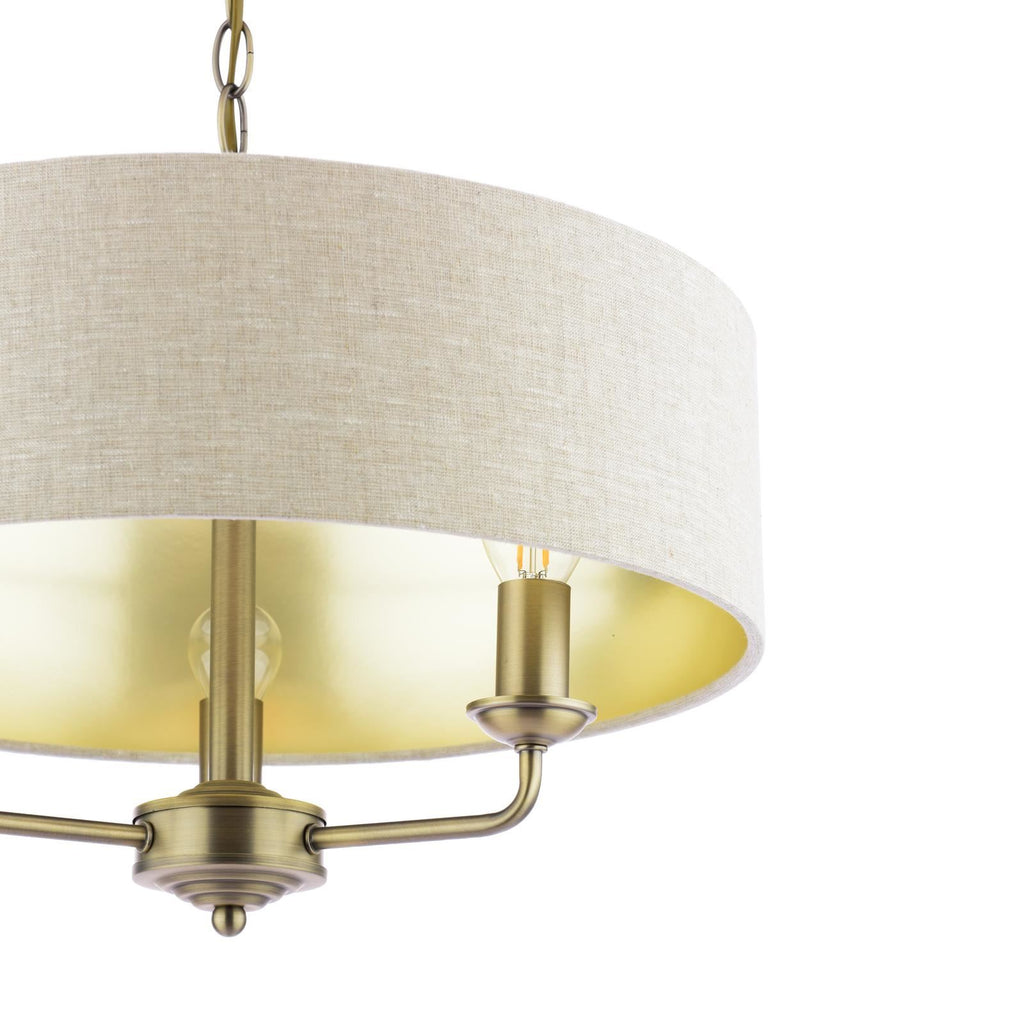 Laura Ashley Sorrento 3 Light Chandelier  Matt Antique Brass With Natural Shade LA3756751-Q