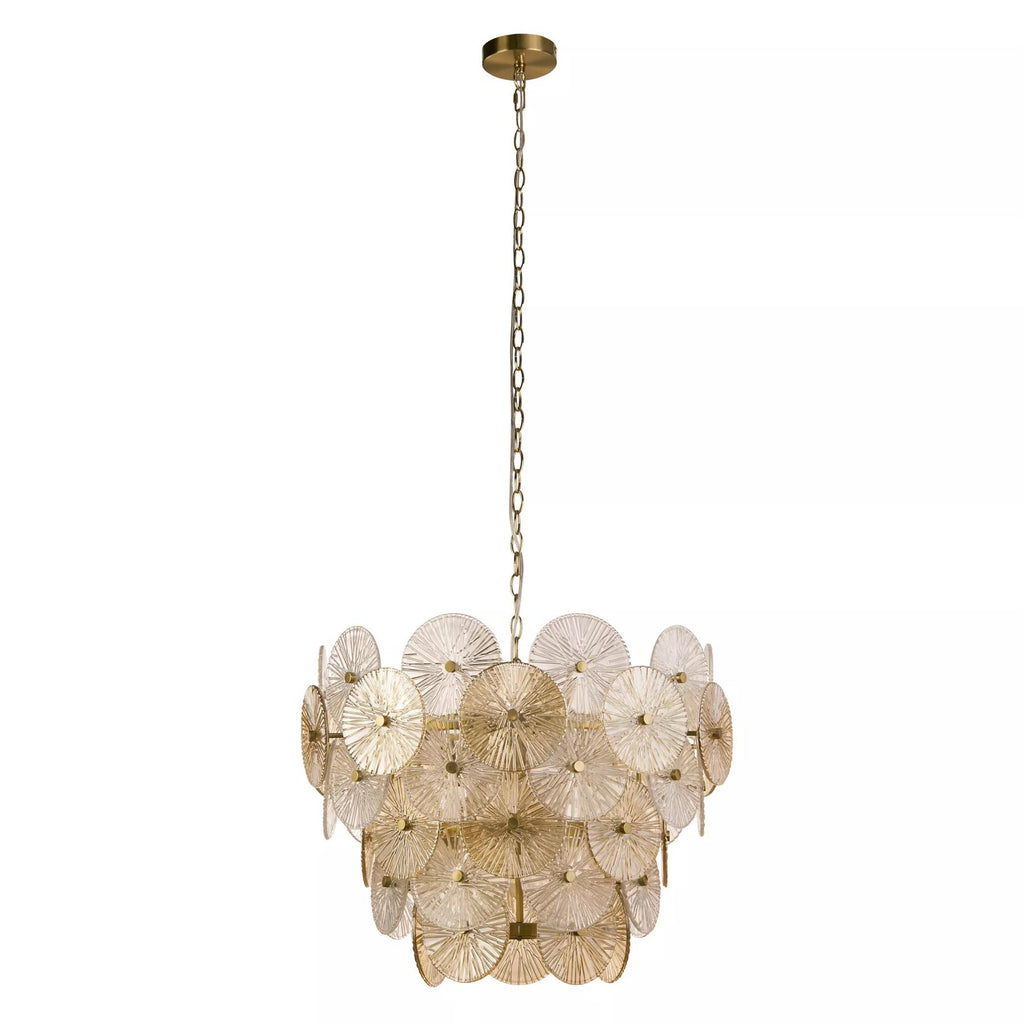 Wagon Wheel 9 Light Ceiling Pendant Light In Bronze Finish With Amber Glass 88210-9BZ