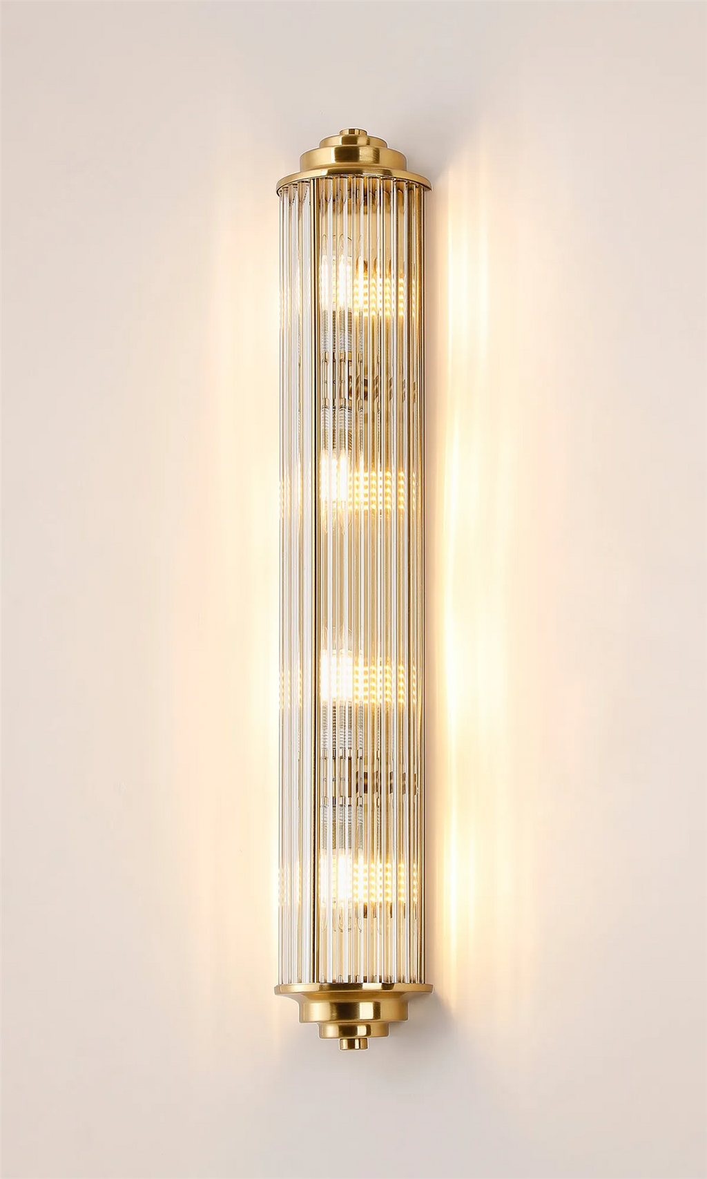 Pillar 4 Light Bathroom Wall Light In Gold And Clear Glass Rods IP44 G9