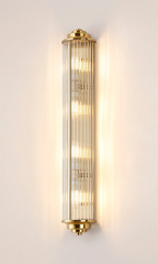 Pillar 4 Light Bathroom Wall Light In Gold And Clear Glass Rods IP44 G9
