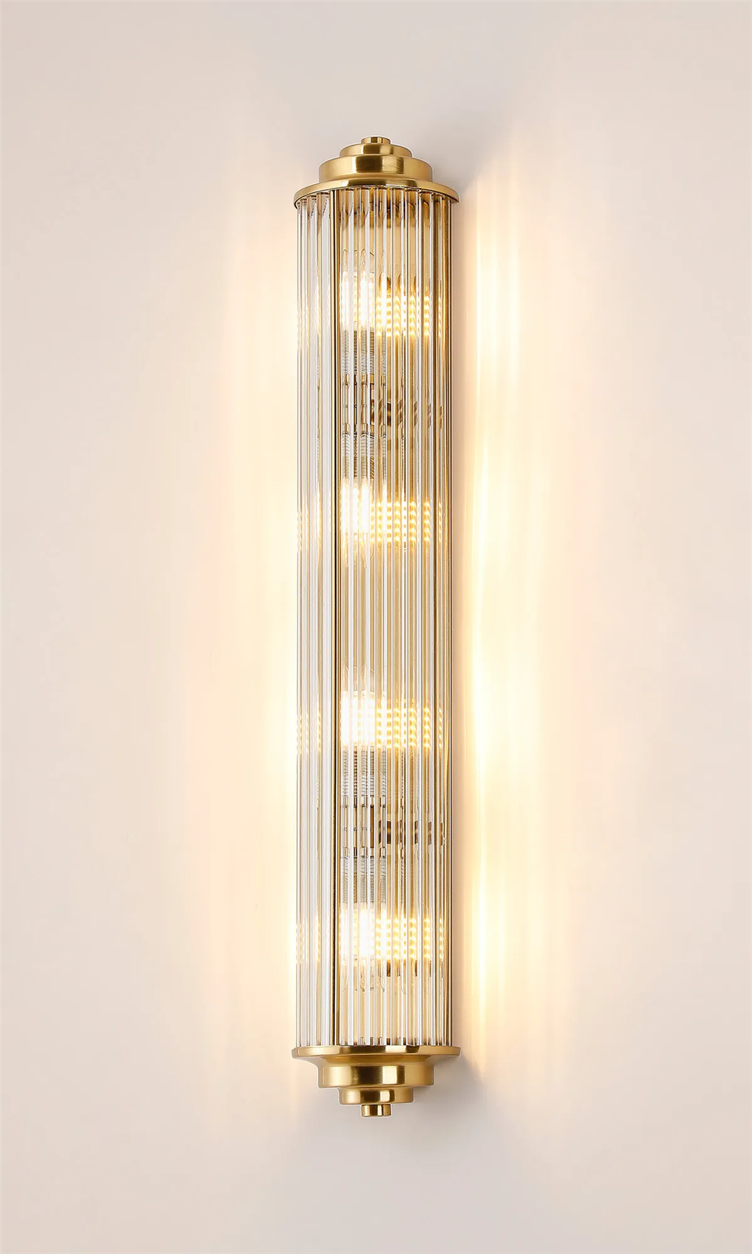 Pillar 4 Light Bathroom Wall Light In Gold And Clear Glass Rods IP44 G9