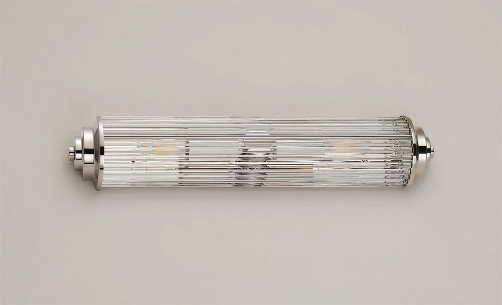 Pillar 2 Light Bathroom Wall Light In Polished Nickel And Clear Glass Rods IP44 E14