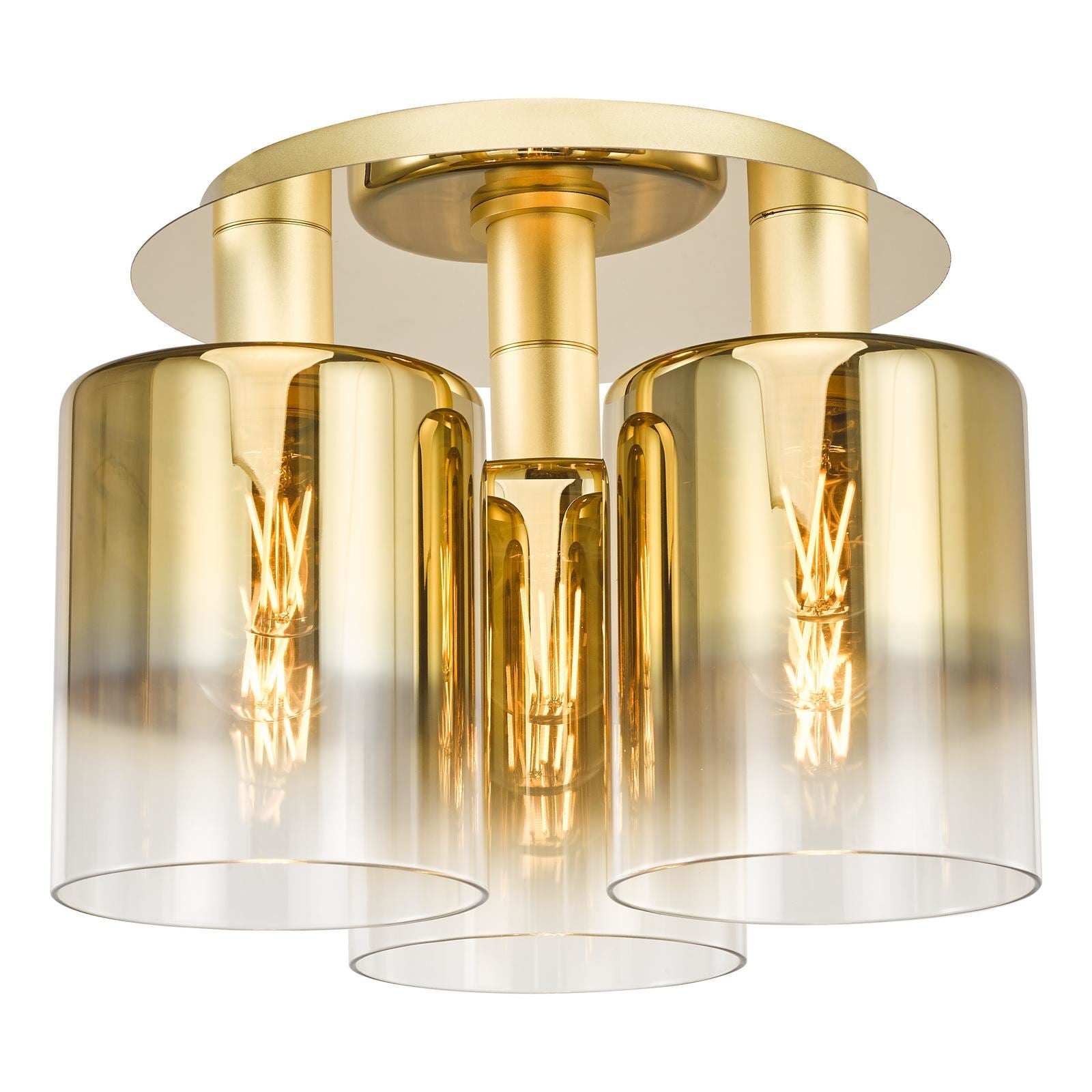Savannah 3 Light Flush Satin Gold and Gold Ombre Glass SAV5335