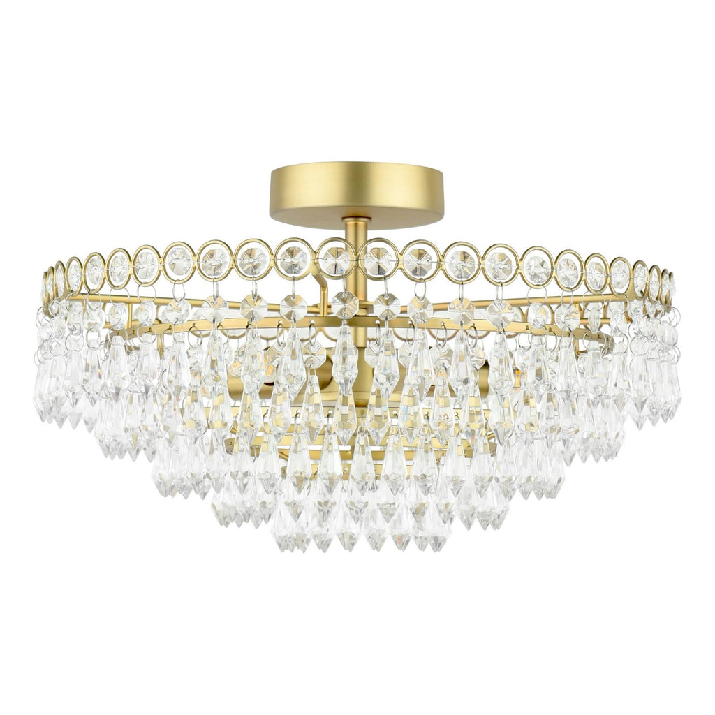 Enid 5 Light Semi-Flush Faceted Crystal and Matt Antique Brass Chandelier LA3756712-Q