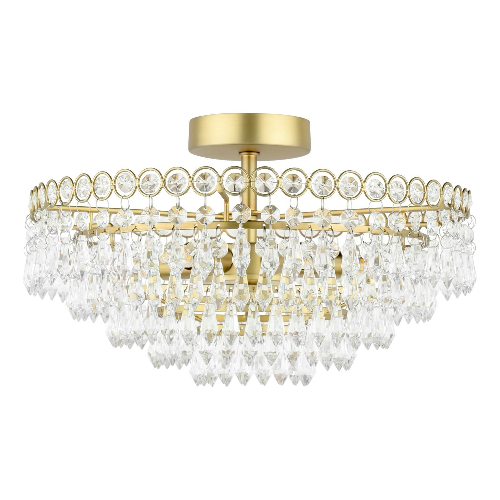 Enid 5 Light Semi-Flush Faceted Crystal and Matt Antique Brass Chandelier LA3756712-Q