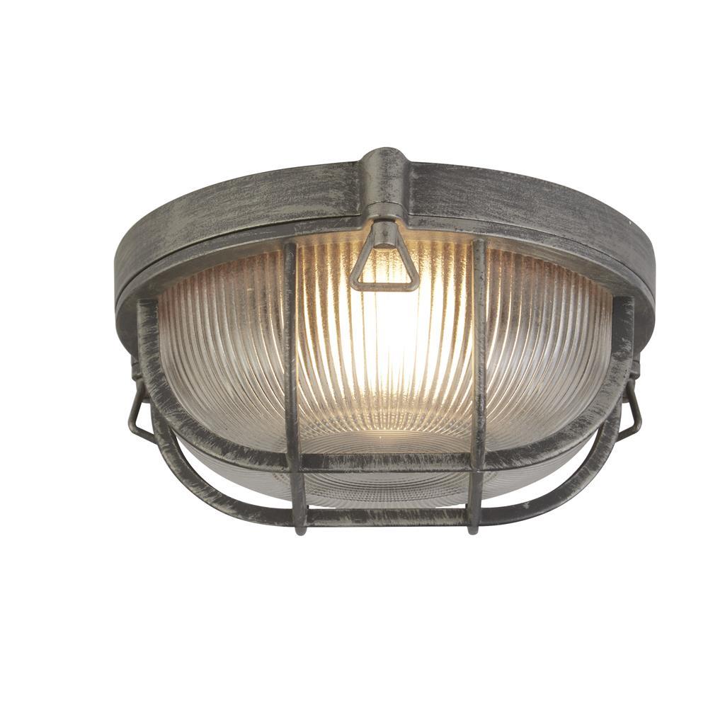Bulkhead Round Outdoor Light Black Silver Metal & Clear Glass 61401BS
