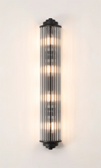 Pillar 4 Light Bathroom Wall Light In Satin Black And Clear Glass Rods IP44 G9