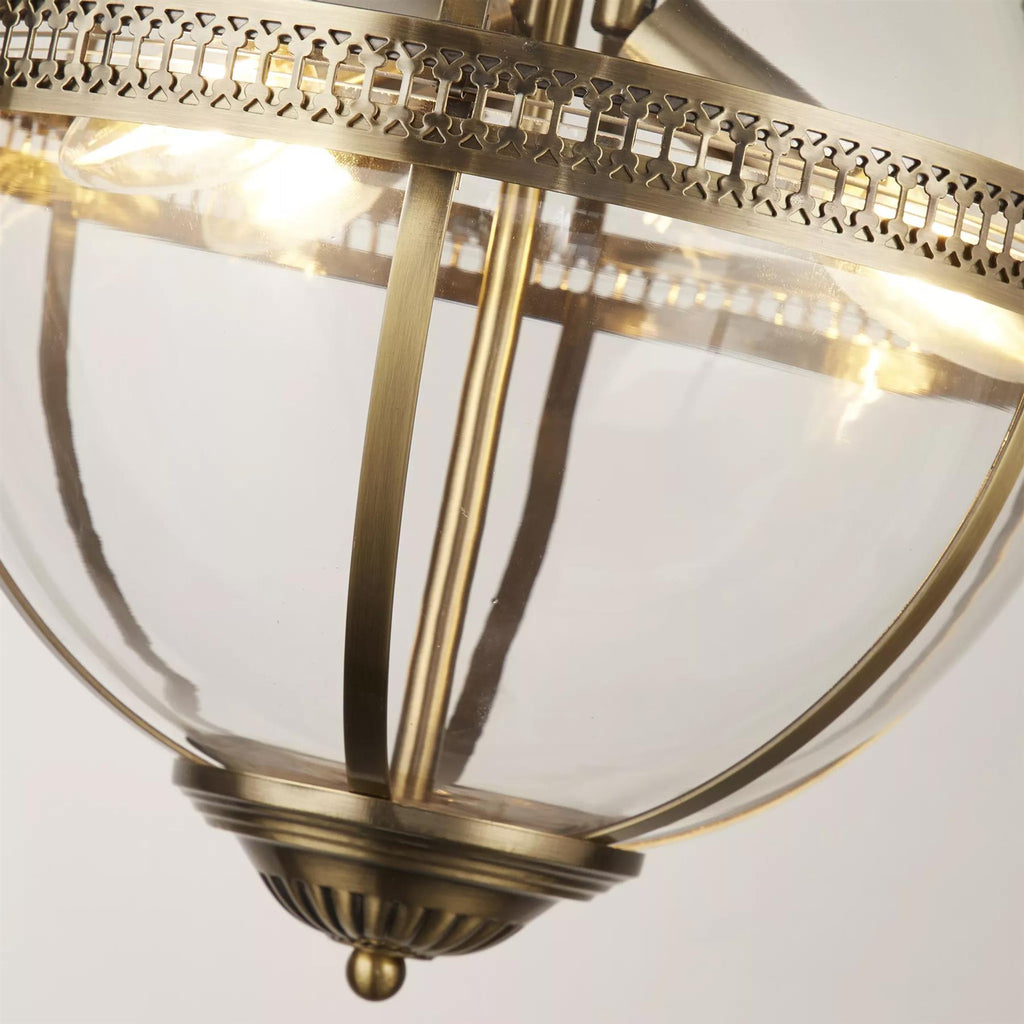 Coronet 3 Light Ceiling Pendant Light In Antique Brass Finish With Glass Shade 44213-3AB