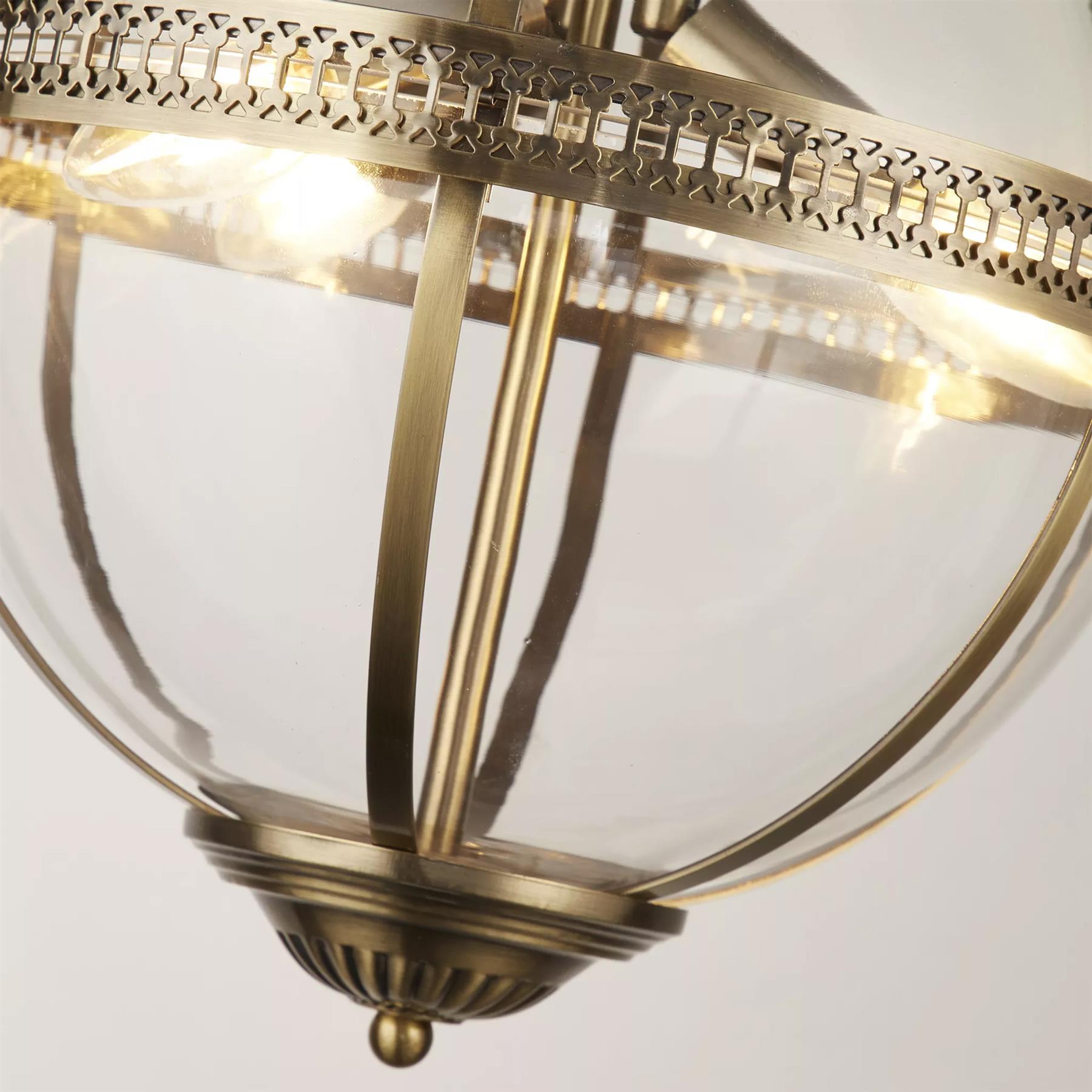 Coronet 3 Light Ceiling Pendant Light In Antique Brass Finish With Glass Shade 44213-3AB