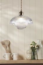 Laura Ashley Billham Pendant Matt Antique Brass and Ribbed Glass LA3756651-Q