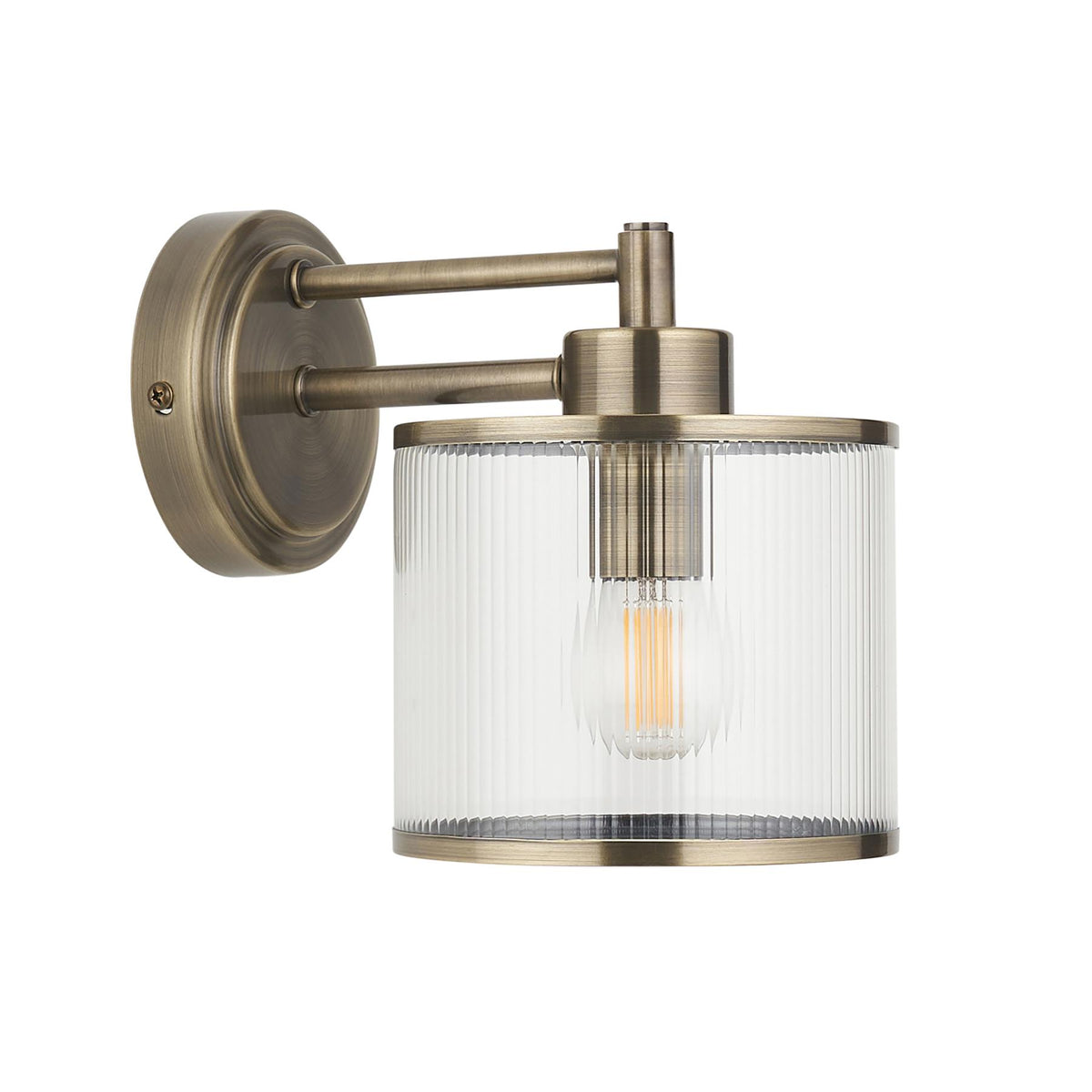 Ridgeton Single Wall Light In Antique Brass With Ribbed Glass 120144