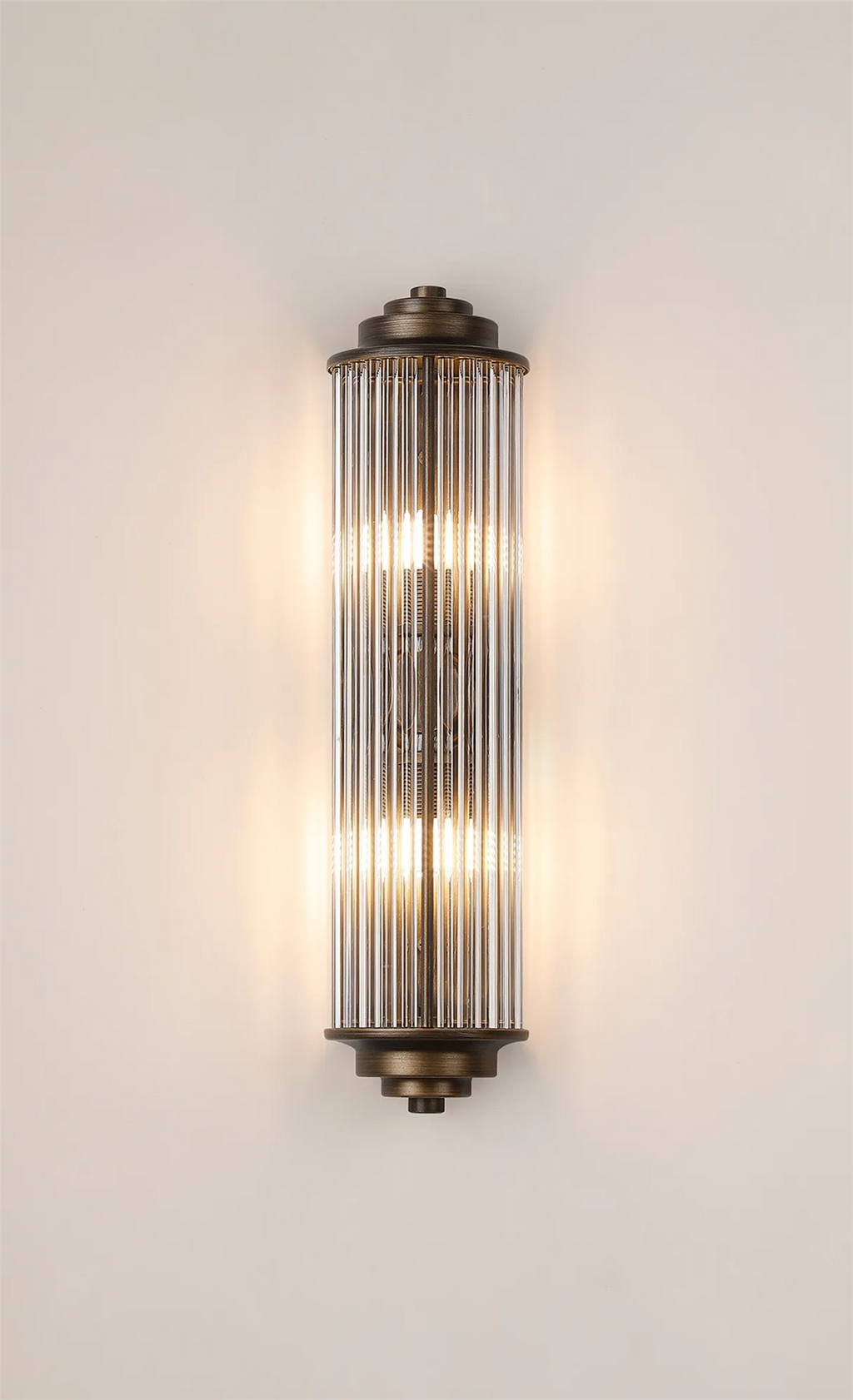 Pillar 2 Light Bathroom Wall Light In Bronze And Clear Glass Rods IP44 G9