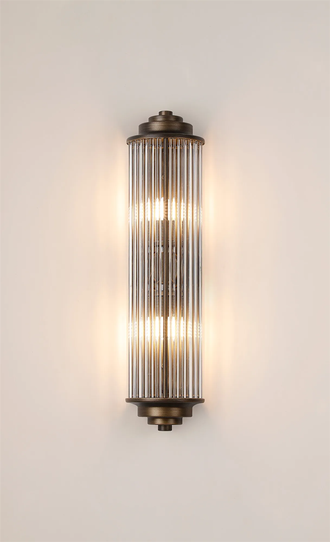 Pillar 2 Light Bathroom Wall Light In Bronze And Clear Glass Rods IP44 G9