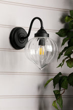 Laura Ashley Whitham Outdoor Wall Light Matt Black and Ribbed Glass IP44 LA3756721-Q
