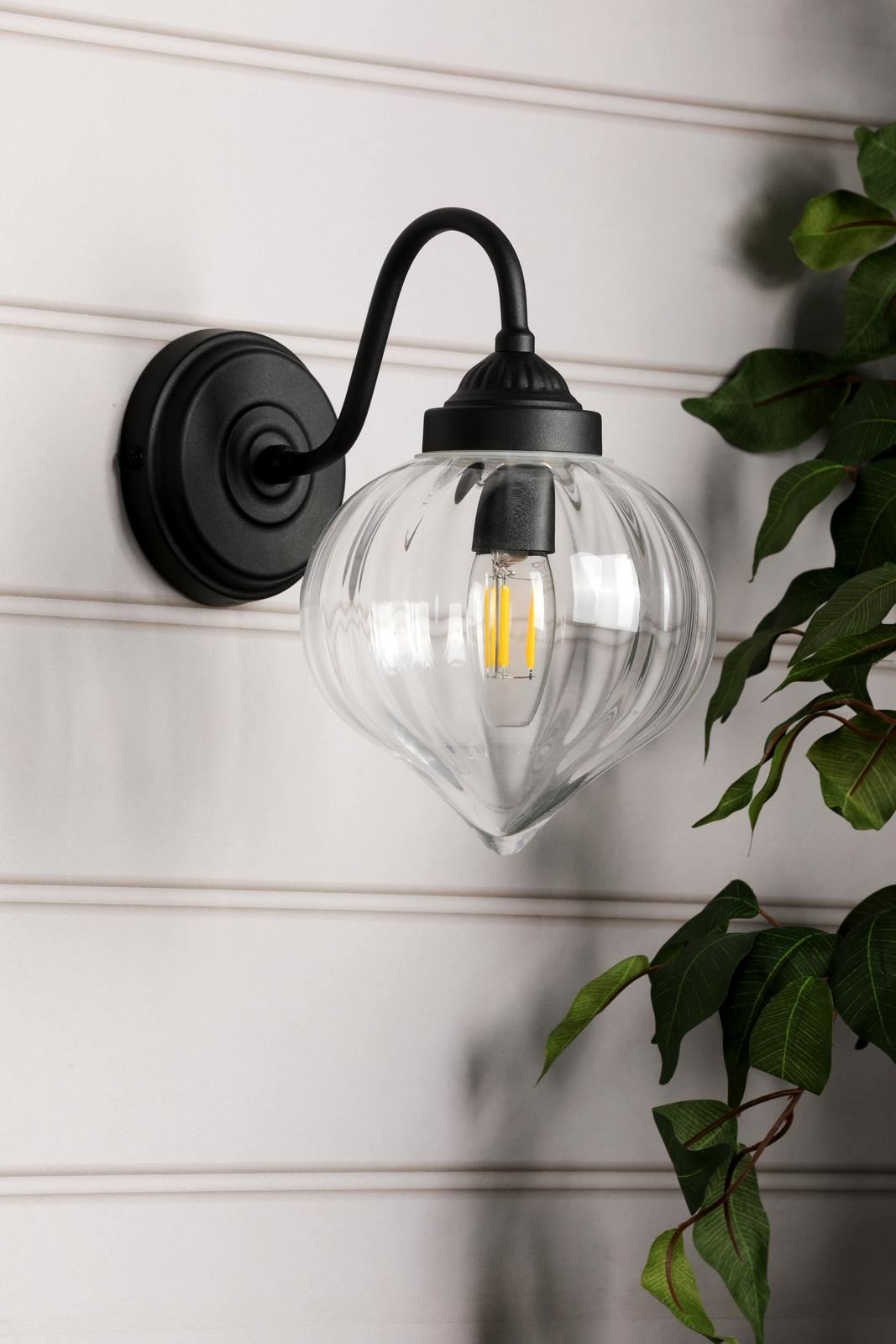 Laura Ashley Whitham Outdoor Wall Light Matt Black and Ribbed Glass IP44 LA3756721-Q