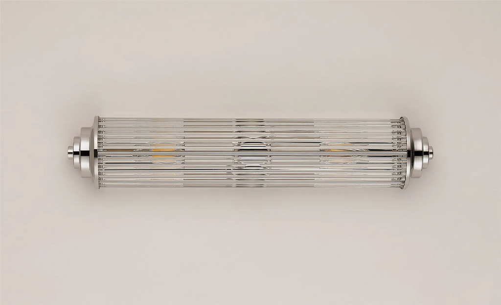 Pillar 2 Light Bathroom Wall Light In Polished Nickel And Clear Glass Rods IP44 E14