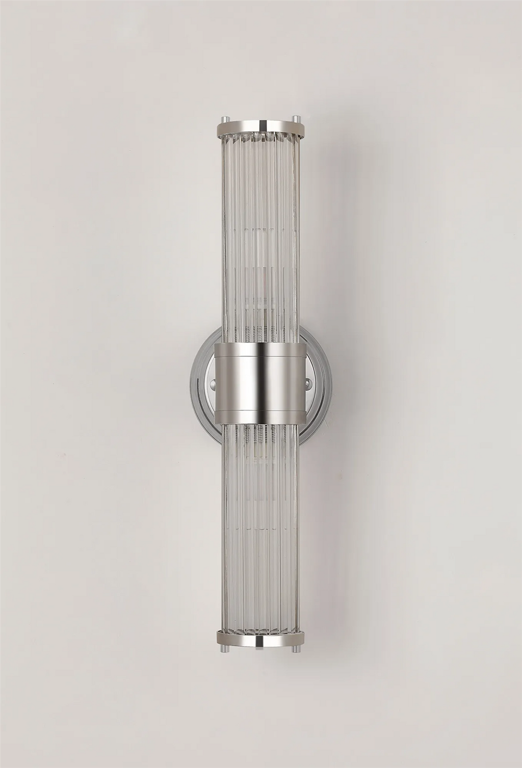 Pillar Up And Down 2 Light Bathroom Wall Light In Polished Nickel And Clear Glass Rods IP44 E14