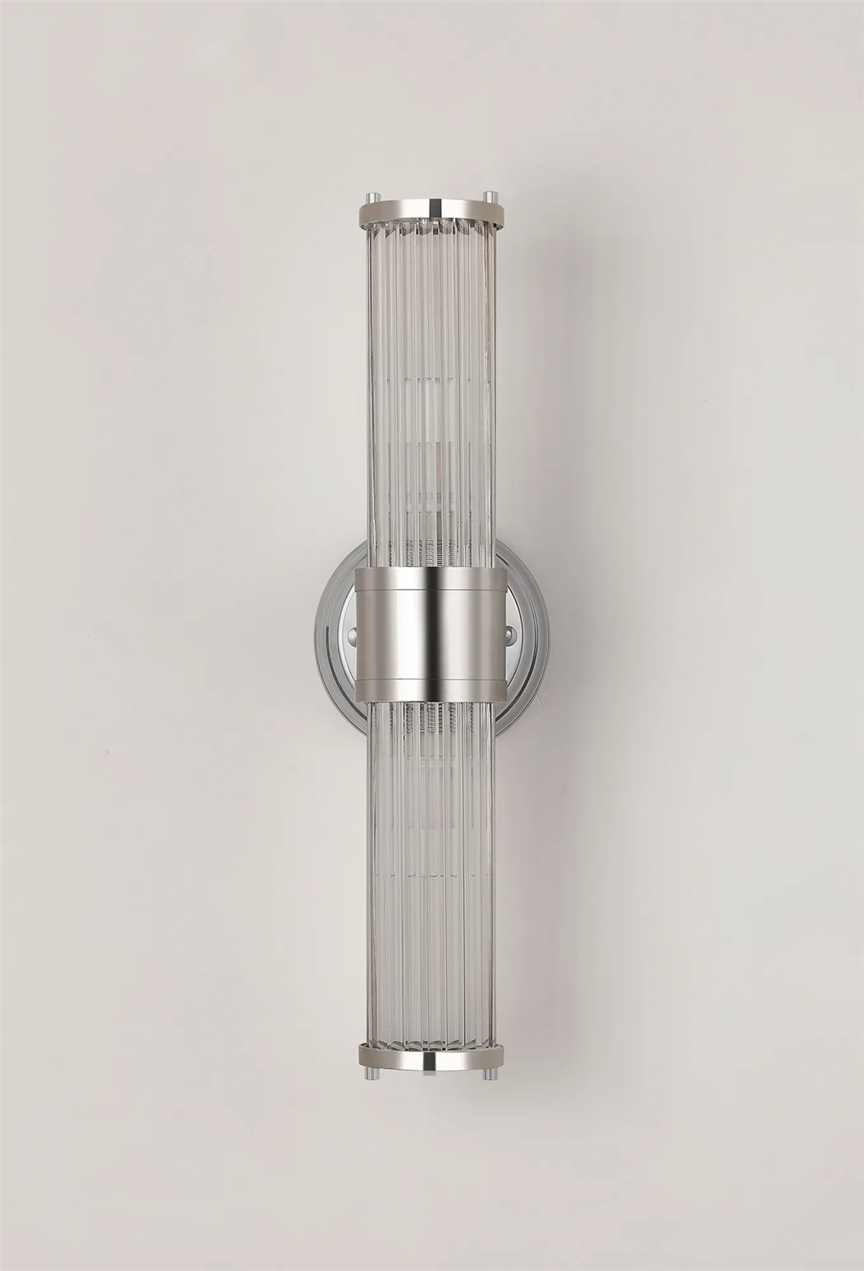 Pillar Up And Down 2 Light Bathroom Wall Light In Polished Nickel And Clear Glass Rods IP44 E14
