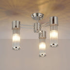 Pillar 3 Light Bathroom Semi Flush Ceiling Light In Polished Nickel And Clear Glass Rods IP44 E14