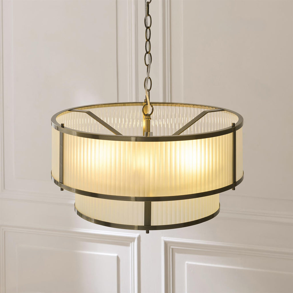 Ridgeton 5 Light Tiered Ceiligng Pendnat In Antique Brass With Frosted Glass 119459