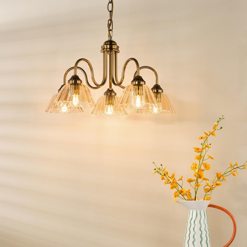 Erika 5 Light Pendant Antique Bronze and Amber Glass ERI0563