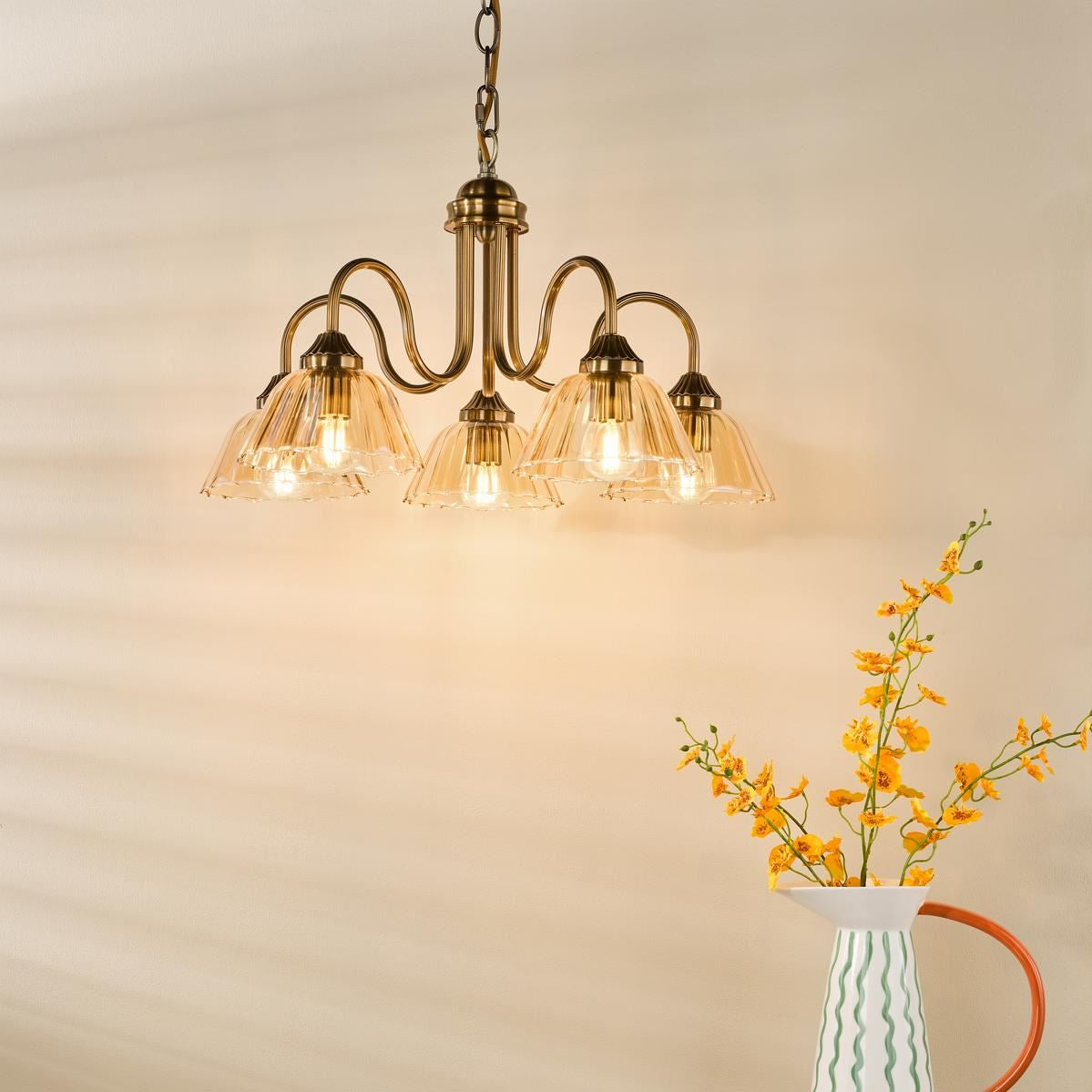 Erika 5 Light Pendant Antique Bronze and Amber Glass ERI0563