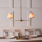 Lille 2 Light Linear Ceiling Pendant Light In Antique Brass With Coral Pink Shades 118077