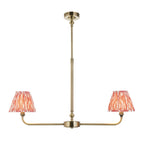 Lille 2 Light Linear Ceiling Pendant Light In Antique Brass With Coral Pink Shades 118077