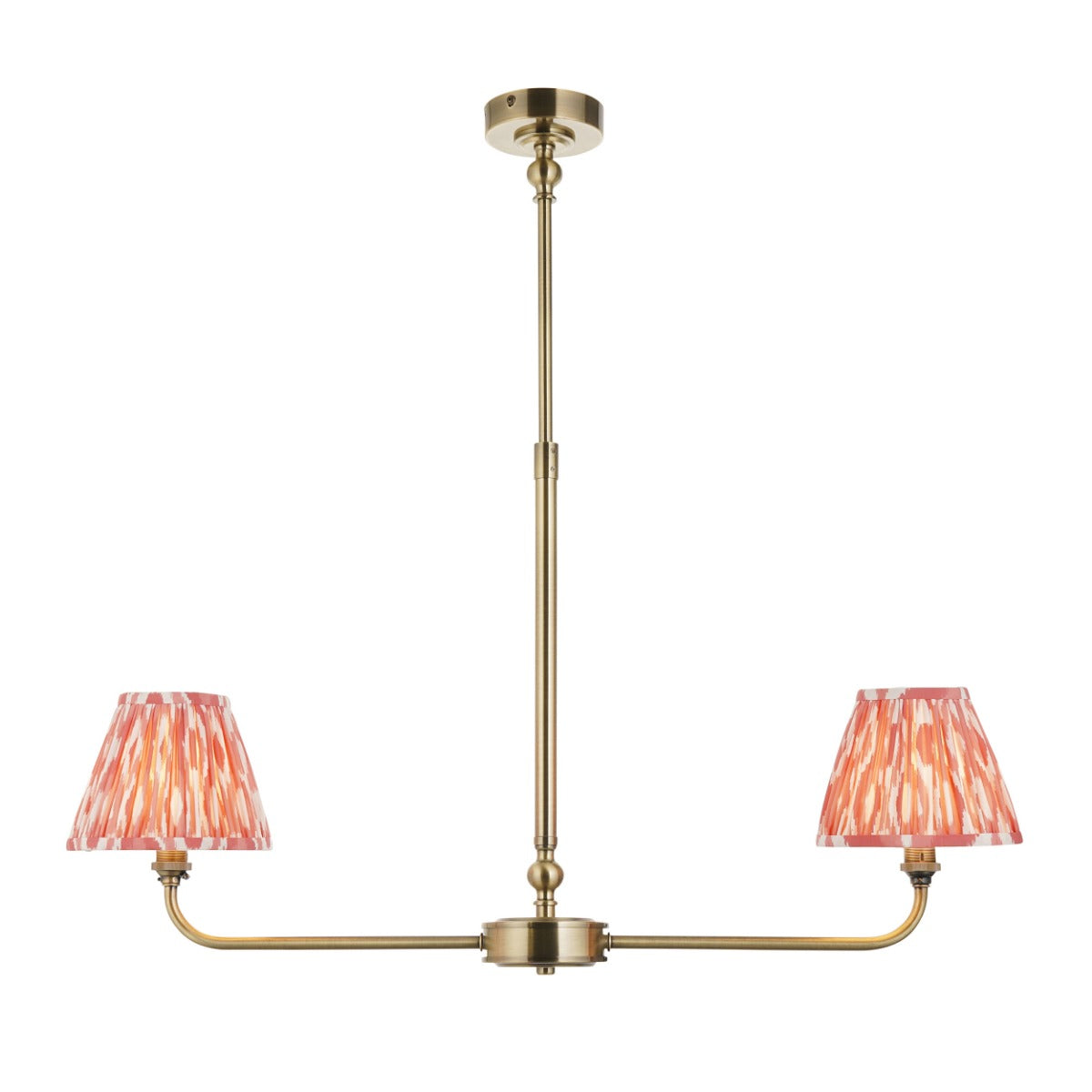 Lille 2 Light Linear Ceiling Pendant Light In Antique Brass With Coral Pink Shades 118077