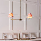 Lille 2 Light Linear Ceiling Pendant Light In Antique Brass With Coral Pink Shades 118077