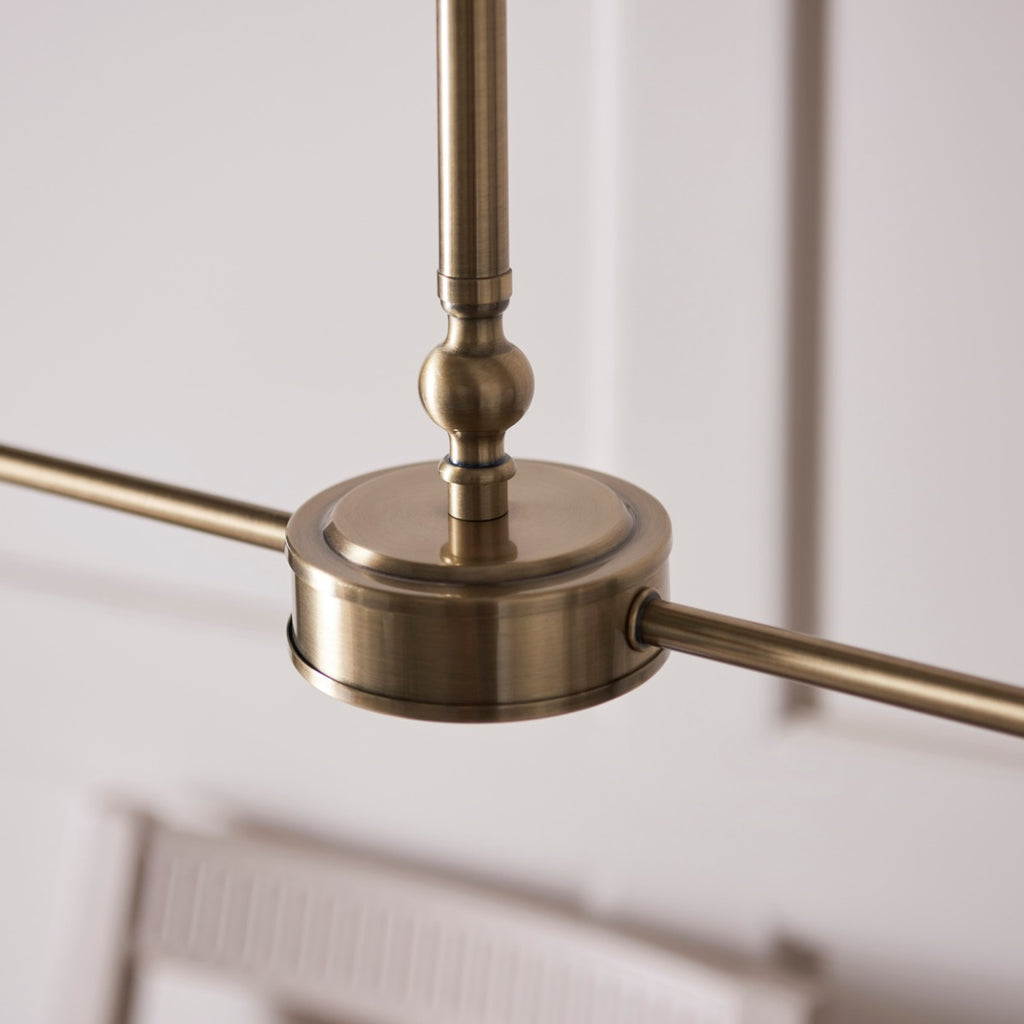 Lille 2 Light Linear Ceiling Pendant Light In Antique Brass With Coral Pink Shades 118077